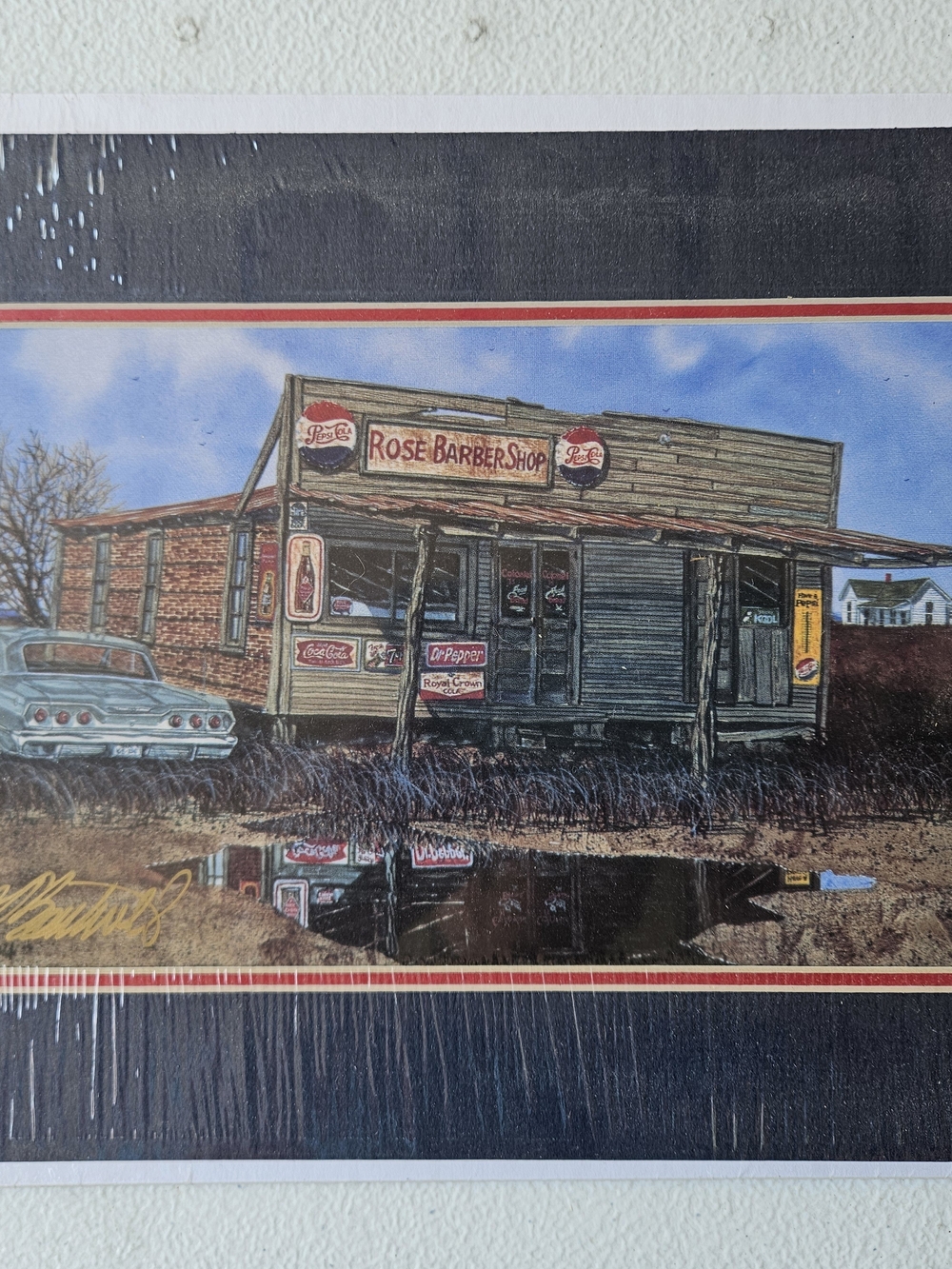 Rustic Rose's Barber Shop Art Print in Brown and Blue